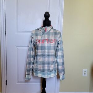 Burton hoodie hooded sweatshirt plaid athletic full zipper size medium blue pink